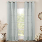 Greyish Blue Linen Curtains 84 Inch Length by LAMIT