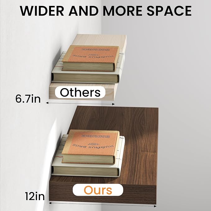 36Inch Walnut Floating Shelves for Wall, 12 Inch Deep Shelves for Bedroom - Image 5