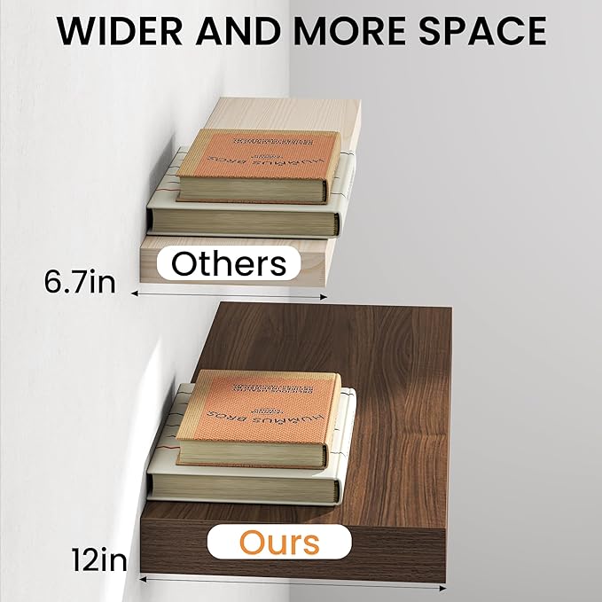 32Inch Walnut Floating Shelves for Wall, 12 Inch Deep Shelves for Bedroom - Image 5