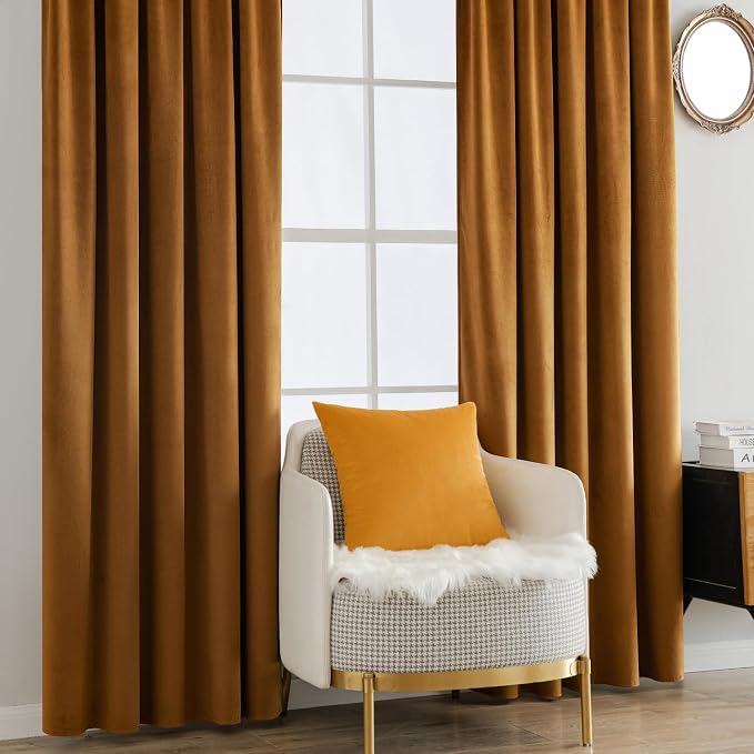 MIULEE Velvet Curtains 52x63 inches 2 Panels Gold Brown Blackout Curtains | - Image 7