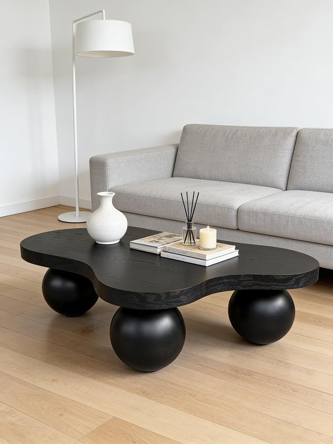 46" Cloud Coffee Table with 3 Ball Legs, Modern Irregular Center Table - Image 7