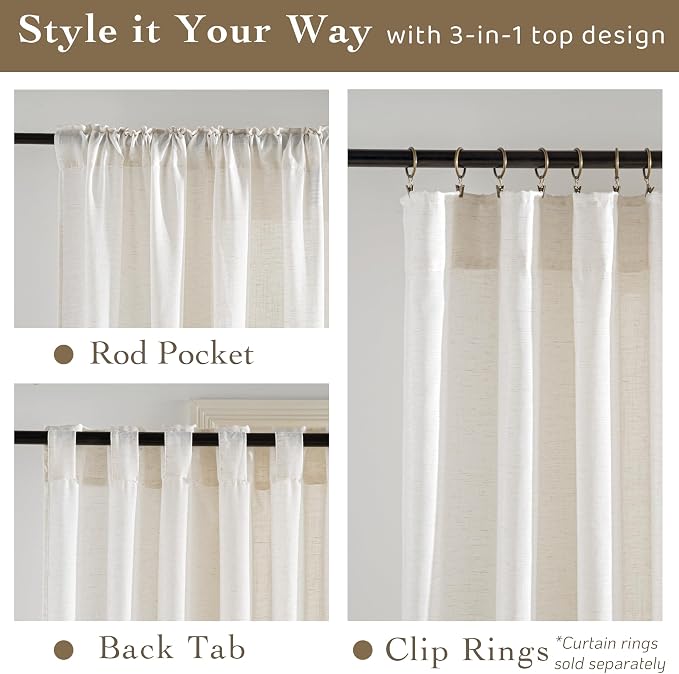 RYB HOME Linen Semi Sheer Curtains - Image 7
