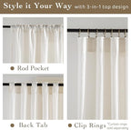 RYB HOME Farmhouse Boho Linen Sheer Curtains 90 inches Long - Image 2