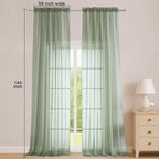 Extra Long Sage Green Sheer Curtains 144 inch 2 Panels Set, Translucent - Image 3