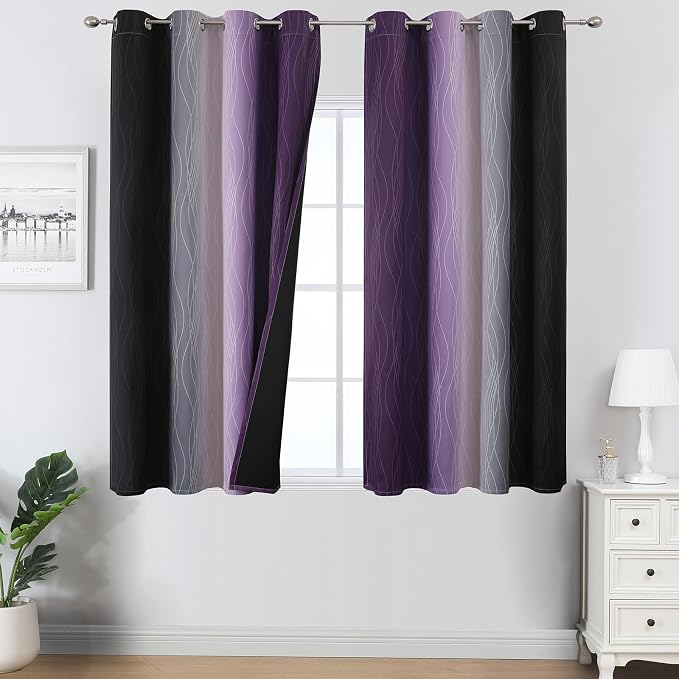 Black and Purple Ombre Blackout Curtains 54 Inch Length | Room Darkening by ESTELARTEXTILER