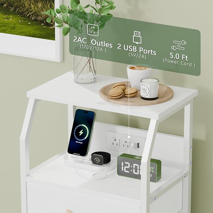 Furnulem Night Stand with Charging Station, 28.3 Inch Tall Bedside Table with - Image 8