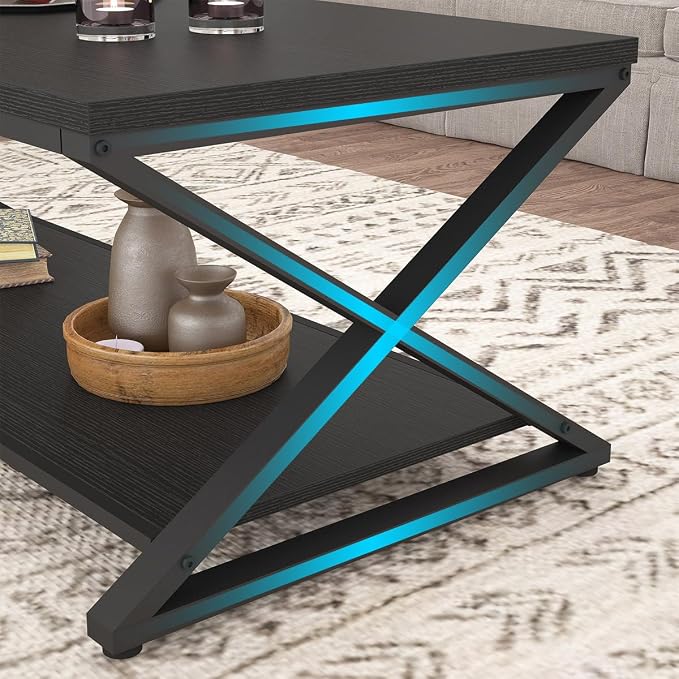 HSH Black Coffee Table Modern, 47 Inch Simple Rectangle Cocktail Table - Image 6