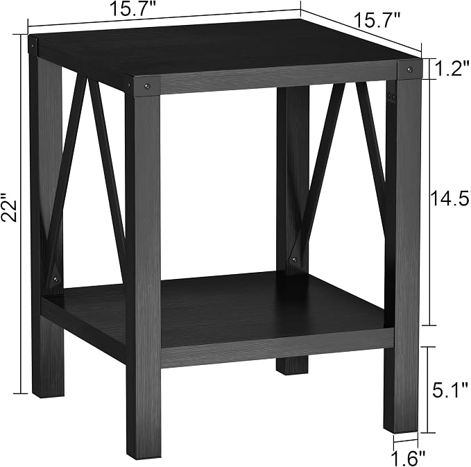 Treocho Farmhouse End Table Set of 2, Rustic Vintage Nightstand Side Table - Image 3