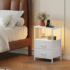 Somdot White Nightstand with Charging Station and LED Light - Image 2