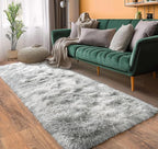 Pionblank Fluffy Runner Rugs for Bedroom 2x6, Tie Dye Grey | Modern Shaggy Area - Image 4