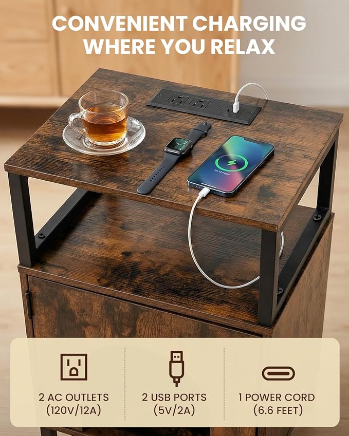 Cat Side Table with Charging Station & Storage Shelf, Small End Tables with Cat - Image 4