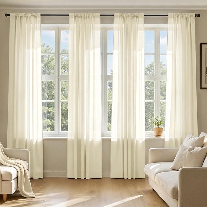 MIULEE Light Cream Sheer Curtains 90 Inches Long 4 Panels 42 x 90 Inches | by MIULEE