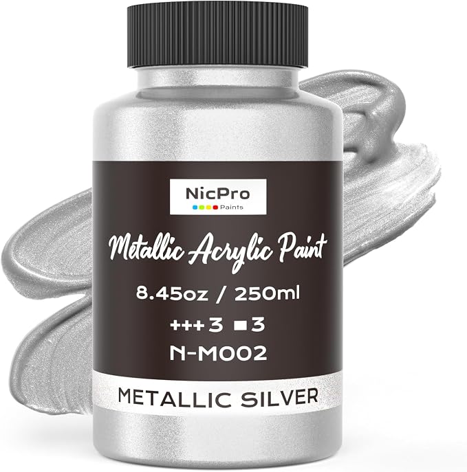 Nicpro Metallic Silver Acrylic Paint, 8.45oz/250ml Silver Leaf Paint, Non Toxic by Nicpro