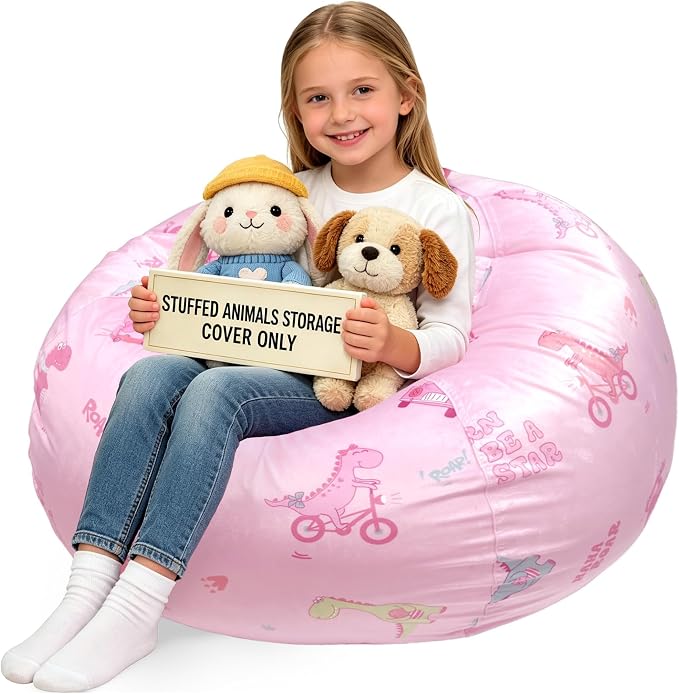 Lukeight Dinosaur Stuffed Animals Storage Bean Bag Chair Cover by Lukeight