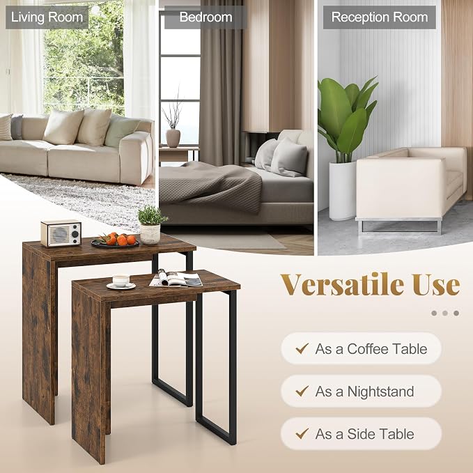 Giantex Nesting Coffee Table Set of 2, Rectangular Stackable Side Tables - Image 7