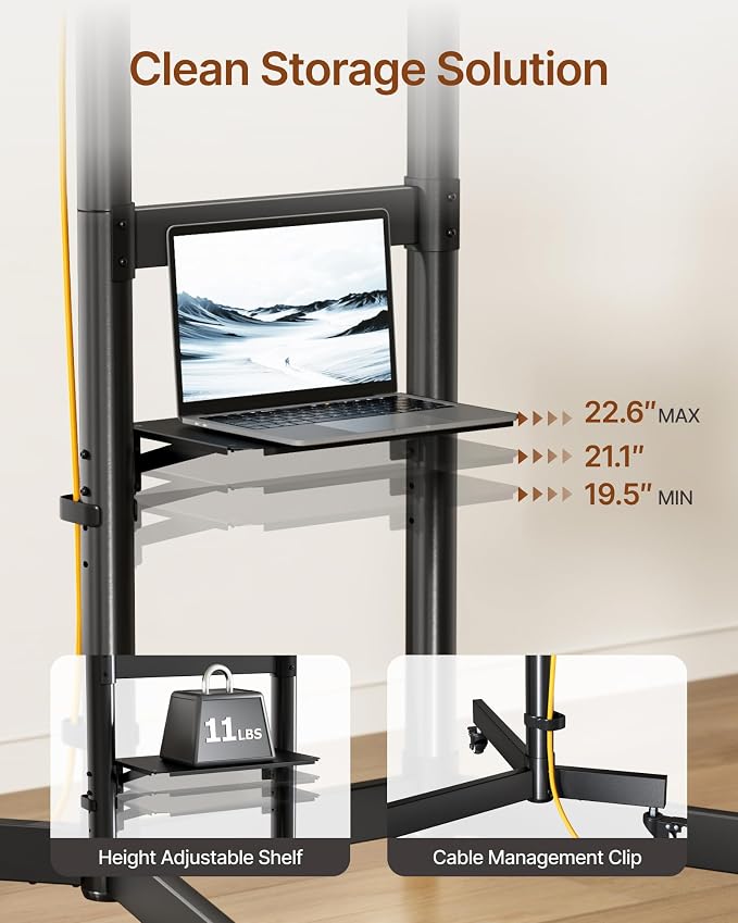 Heavy-Duty Rolling TV Stand for 55–100" Screens — Supports 165 lbs, Stable - Image 4