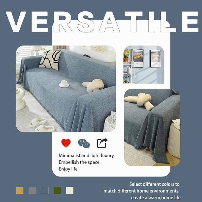 DREAMINGO Modern Minimalism Grayish Blue Couch Cover Sectional Sofa Covers - Image 6