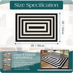 Front Door Mat Indoor Outside Entrance, 2x3 Modern Black White Rug | Non-Slip - Image 2