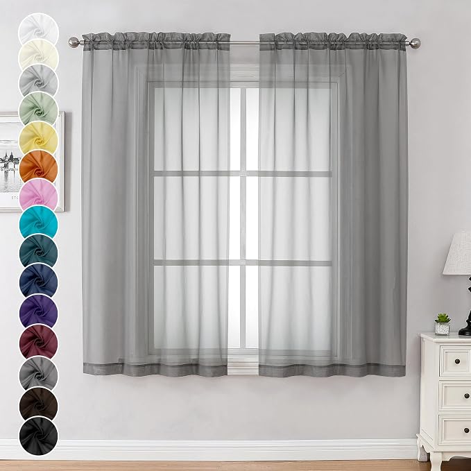 Chyhomenyc Sheer Curtains 63 Inch Length 2 Panels, Charcoal Grey | Light by Chyhomenyc