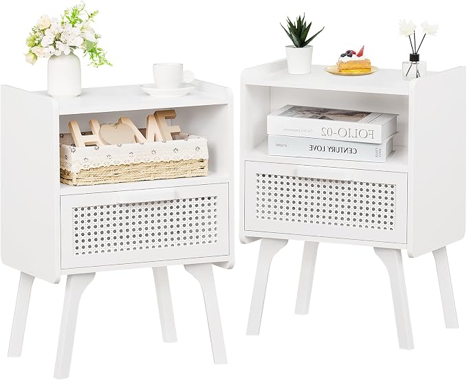 Lerliuo Rattan Nightstands Set of 2, Side Table by Lerliuo