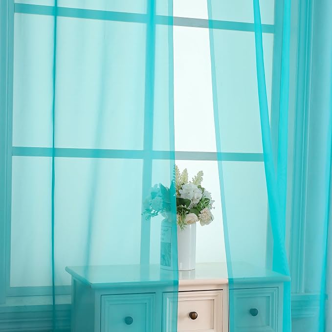 Turquoise Sheer Curtains 2 Panel Sets 84" Inch Length - Image 5