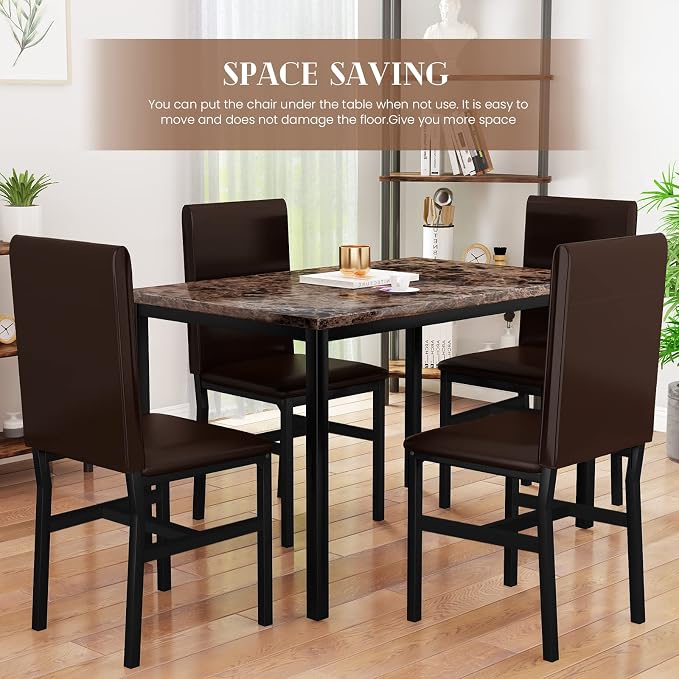 AWQM 5 Piece Dining Table Set for 4, Faux Marble Kitchen Table and Chairs for 4 - Image 3