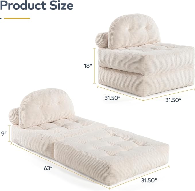 Convertible Corduroy Floor Sofa, 3-in-1 Folding Lazy Sofa Bed - Image 2