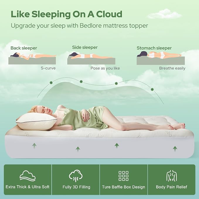 BEDLORE California King Mattress Topper Viscose Derived from Bamboo, Thick - Image 4