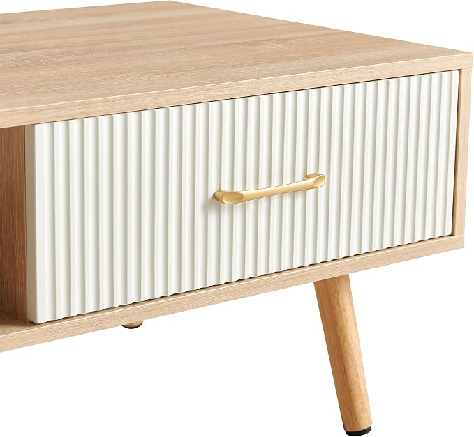 Coffee Table with Storage, Mid Century Boho Wood Center Table with Open Storage - Image 8