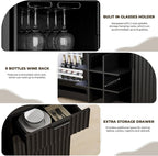 Coffee Bar Cabinet with Fridge, Fluted Wine Bar Cabinet with Wine Rack and - Image 6
