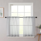 Light Grey Kitchen Curtains 30 Inch Length Tier 2 PCS, Solid Soft Half Curtains by WelvetBLK
