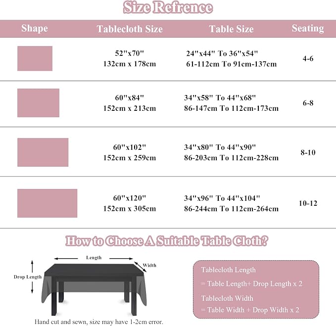 VClife White and Pink Print Table Cloth, Linen Texture Tablecloth - Image 2