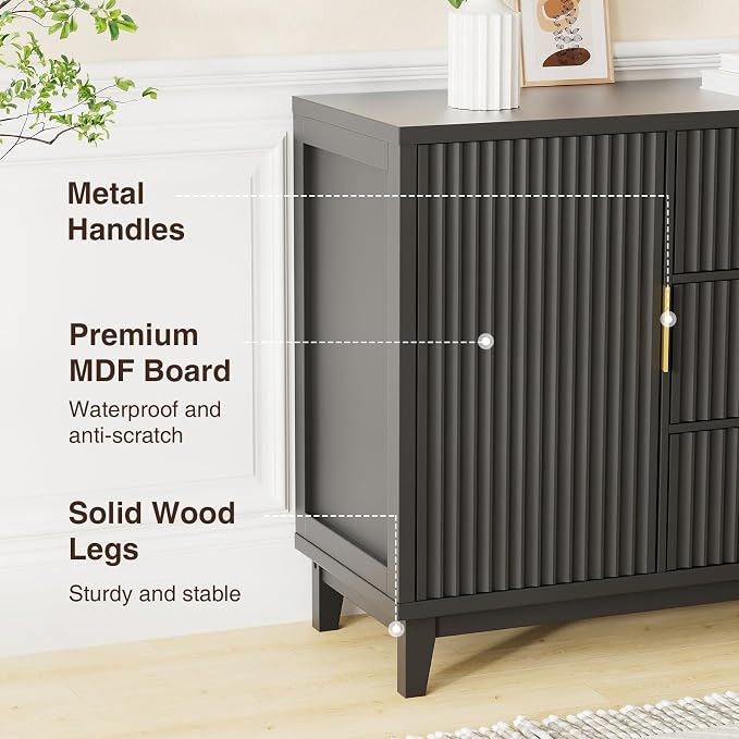 47.2" W Storage Cabinet with 3 Drawers, Fluted Buffet Cabinet with Storage - Image 5