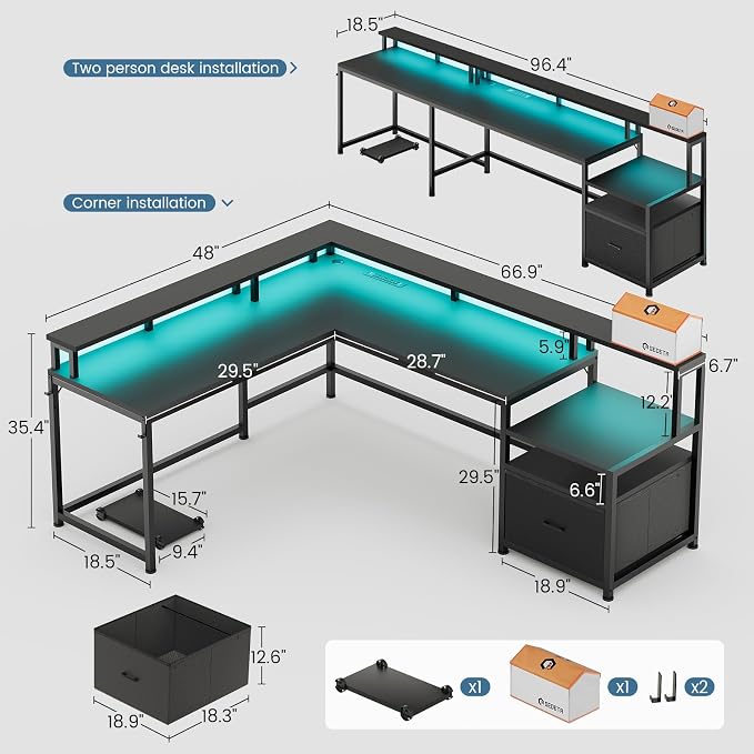 SEDETA 66" L Shaped Desk with Power Outlet, Reversible Home Office Computer - Image 3