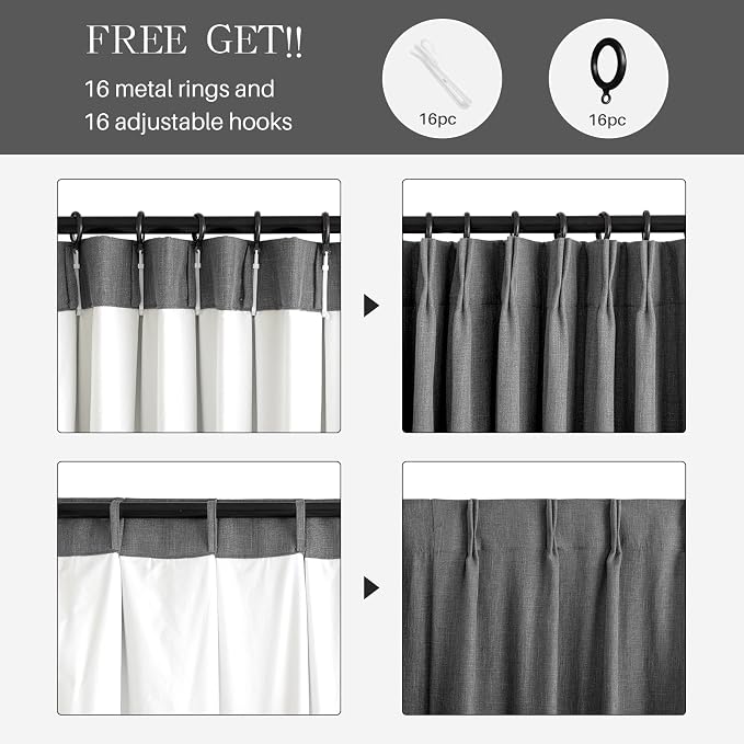 AUSSPVOCT Pinch Pleated 95 Inch Linen Curtains 100% Blackout - Image 3