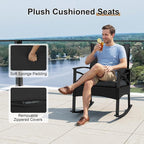 Tangkula 3 Pieces Outdoor Rocking Chairs Set, Rattan Heavy Duty Cushioned - Image 5