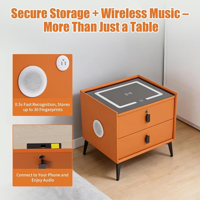 Smart Nightstand with Charging Station, Adjustable LED, USB Ports, Fingerprint - Image 4