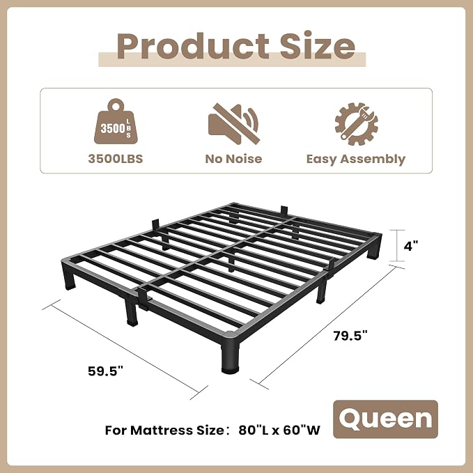 ROIL 4 inch Metal Queen Bed Frame - Image 2