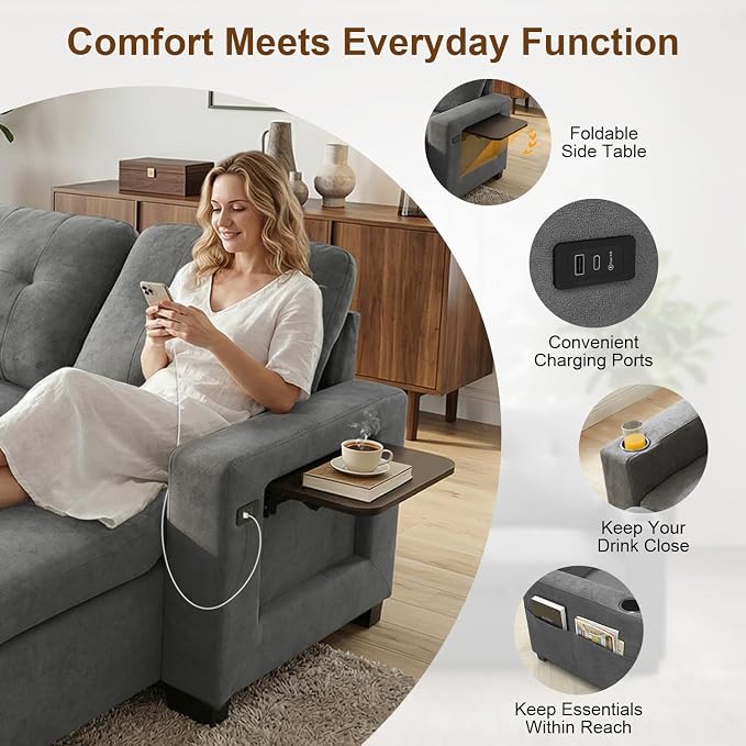 82" L Shaped Sleeper Sofa Bed, Pull Out Sectional Couch - Image 5