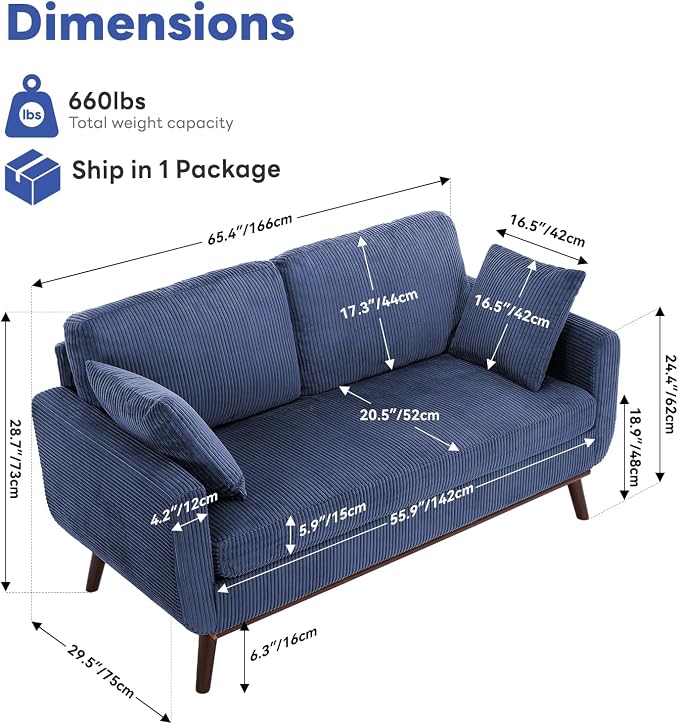 Kingfun 65" Corduroy Love Seat - Image 2