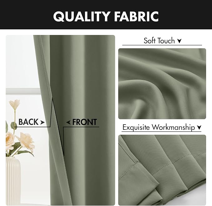 MIULEE 4 Panel Set Short Bedroom Blackout Curtains 54 Inch Long Sage Green | - Image 8