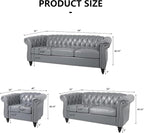 AVZEAR Chesterfield Leather Sofa 3 Seater Couch, Mid-Century Large Sofa Roll - Image 2