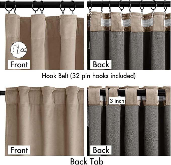 MIULEE Velvet Curtains 50W x 108L 2 Panels Camel Beige Blackout Curtains | - Image 3