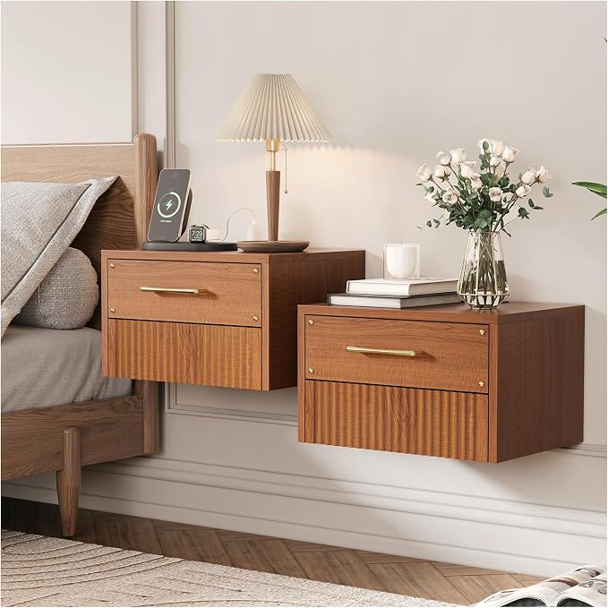 JOINICE Floating Nightstand Set of 2, Mid Century Modern Wall Mounted Bedside by Joinice
