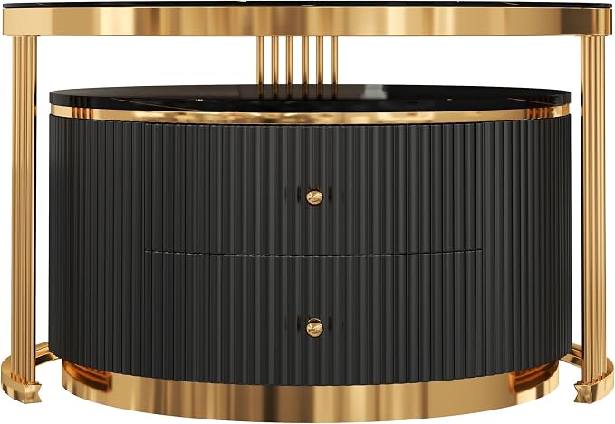 Modern 2 Pieces Black Round Nesting Coffee Table - Image 8