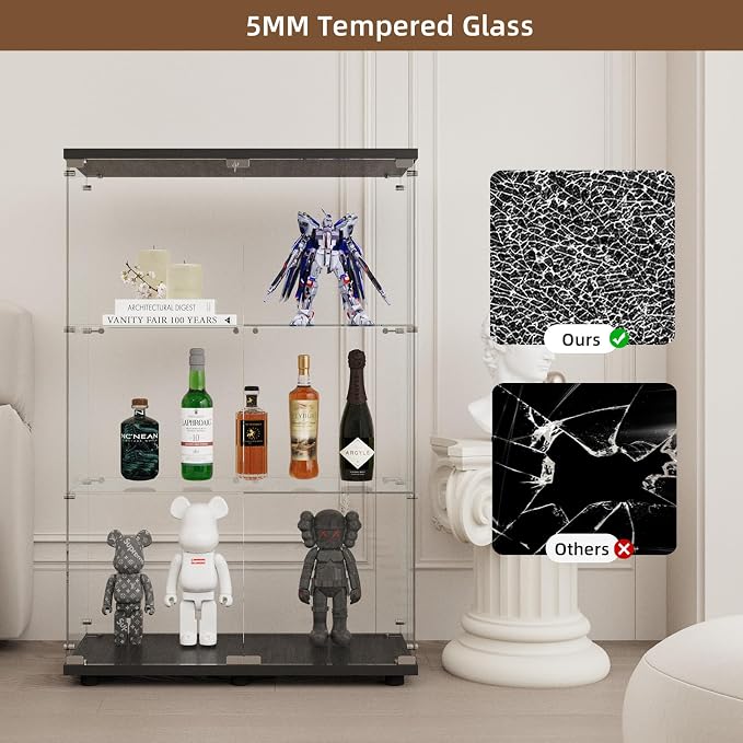 Display Cabinet with Glass Door and Lock, 3-Shelf Fast Installation Curio - Image 5