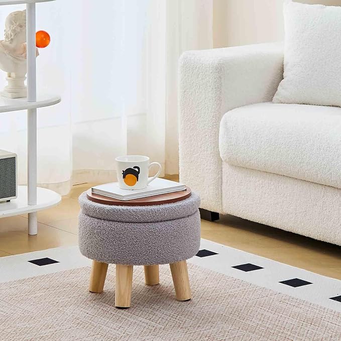 Wimarsbon Storage Ottoman, Modern Round Footrest - Image 2