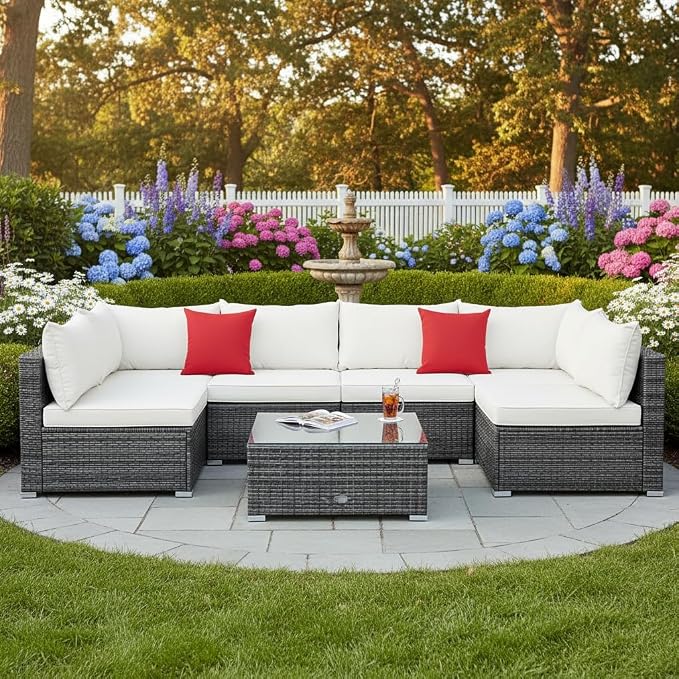 Tangkula 7 Pieces Wicker Patio Furniture Set, All-Weather Outdoor Rattan - Image 3