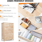 VINGLI Unfinished 6 Drawer Dresser, Natural Solid Wood Dresser Color DIY - Image 6