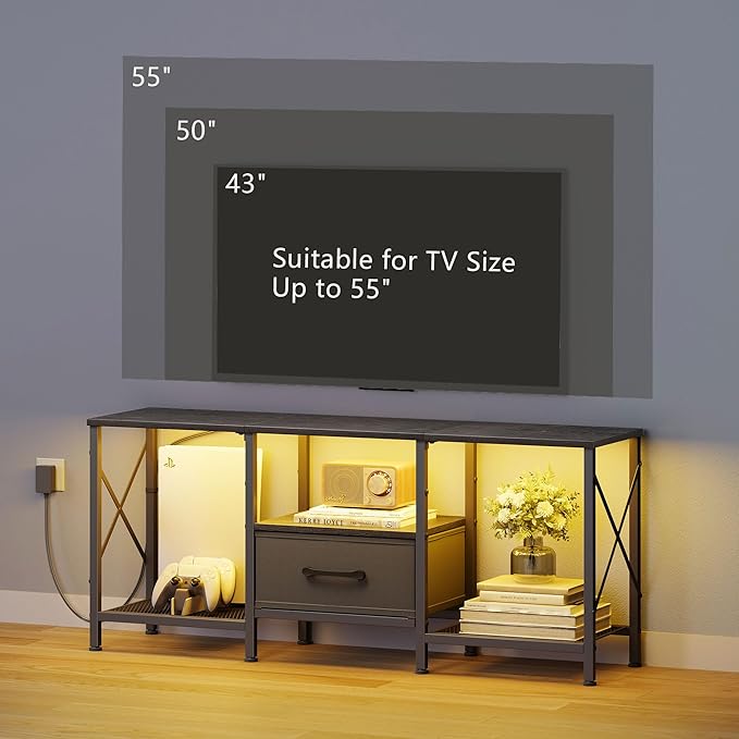 JARHETUN LED TV Stand with Fabric Drawer, Entertainment Center - Image 2